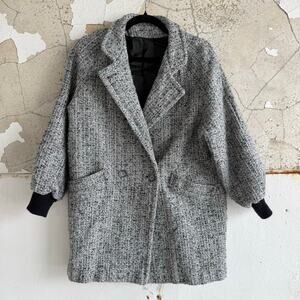 Vtg 80s Cocoon Coat Wool Mohair Oversized Slouch Speckled Tweed Jacket Womens M